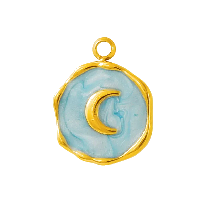 Zodiac & Celestial collection image - Gold Blue Crescent Moon Medallion Pendant Charm