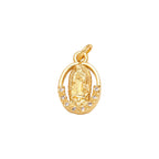 Our Lady of Guadalupe Oval Dangle Charm in gold-plated copper on white background