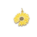 Yellow Daisy Enamel Pendant Charm in gold-plated copper on white background
