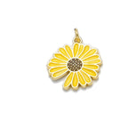 Yellow Daisy Enamel Pendant Charm in gold-plated copper on white background