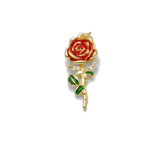 Red Rose Enamel Pendant Charm in gold-plated copper on white background