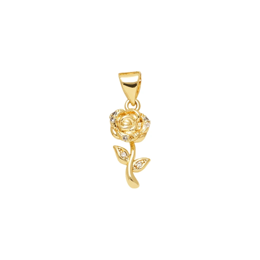 Crystal Rose Pendant Charm in gold-plated copper on white background