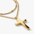 Faithbound Layered Cross Necklace in 14K gold plating with two polished chains