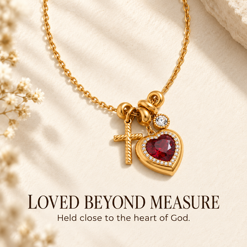 Beloved Heart Charm Necklace with Loved Beyond Measure devotional message