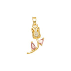 Pink Crystal Tulip Pendant Charm in gold-plated copper on white background