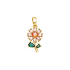 Multicolor Crystal Flower Pendant Charm in gold-plated copper on white background