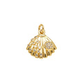 Crystal Fan Shell Dangle Charm in gold-plated copper on white background