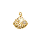 Crystal Fan Shell Dangle Charm in gold-plated copper on white background