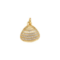Striped Crystal Clam Shell Dangle Charm in gold-plated copper on white background