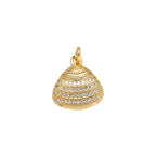 Striped Crystal Clam Shell Dangle Charm in gold-plated copper on white background