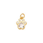 Crystal Paw Heart Dangle Charm in gold-plated copper on white background