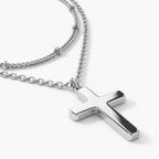 Faithbound Layered Cross Necklace in silver with plain cross pendant
