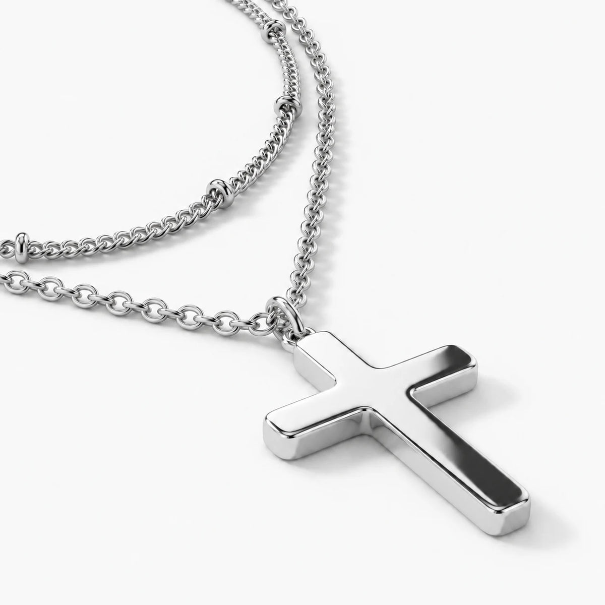 Faithbound Layered Cross Necklace in silver with plain cross pendant