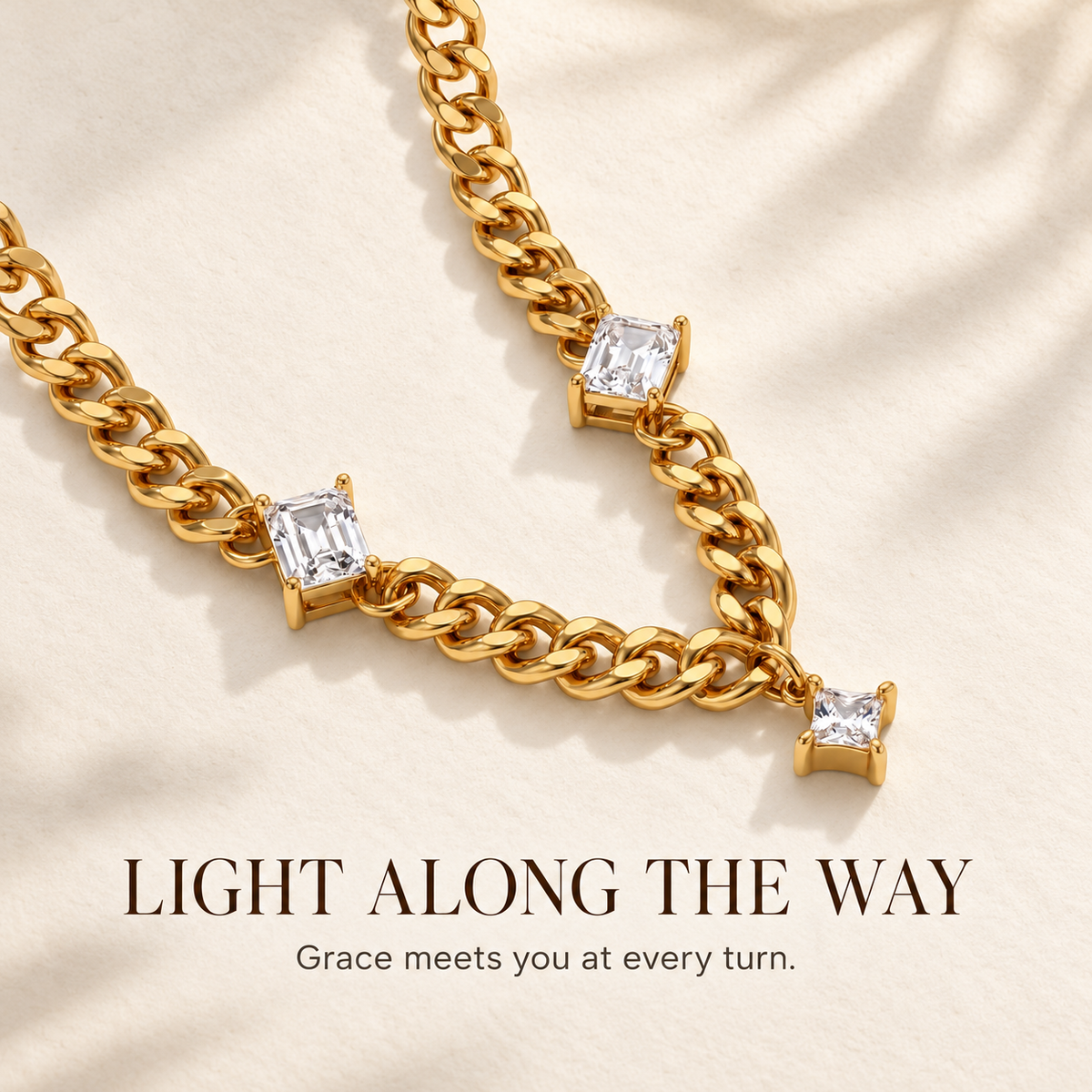 Celeste Crystal Station Necklace with Light Along the Way inspirational message