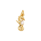 Crystal Seahorse Pendant Charm in gold-plated copper on white background