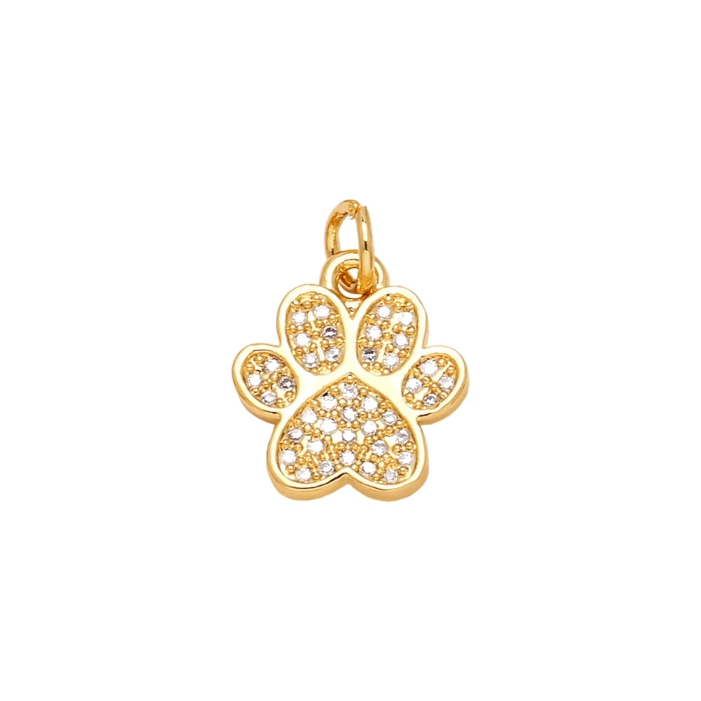 Pavé Paw Print Dangle Charm in gold-plated copper on white background