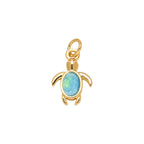 Blue Sea Turtle Crystal Dangle Charm in gold-plated copper on white background