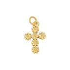 Floral Cross Dangle Charm in gold-plated copper on white background