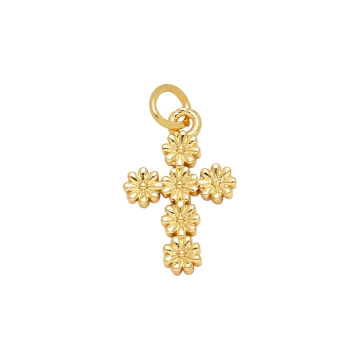 Floral Cross Dangle Charm in gold-plated copper on white background