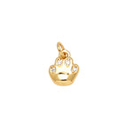 Polished Paw Print Dangle Charm in gold-plated copper on white background