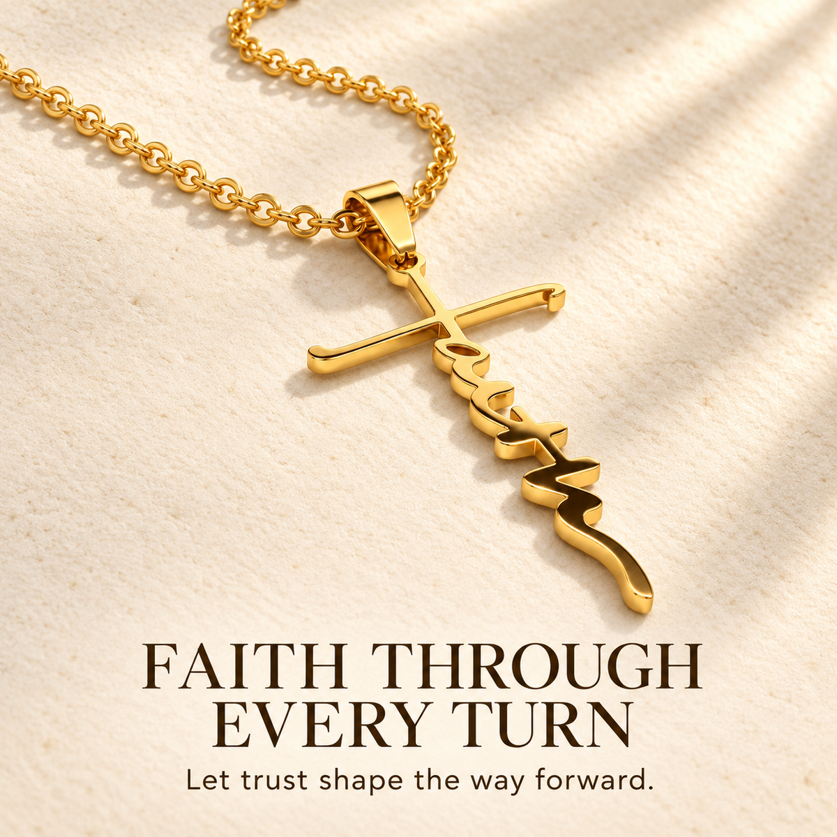 Flowing Faith Necklace with Faith Through Every Turn devotional message