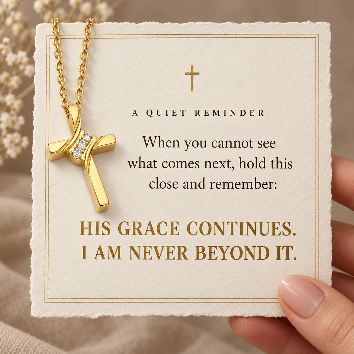 Endless Grace Cross Necklace — Grace Has No End devotional card