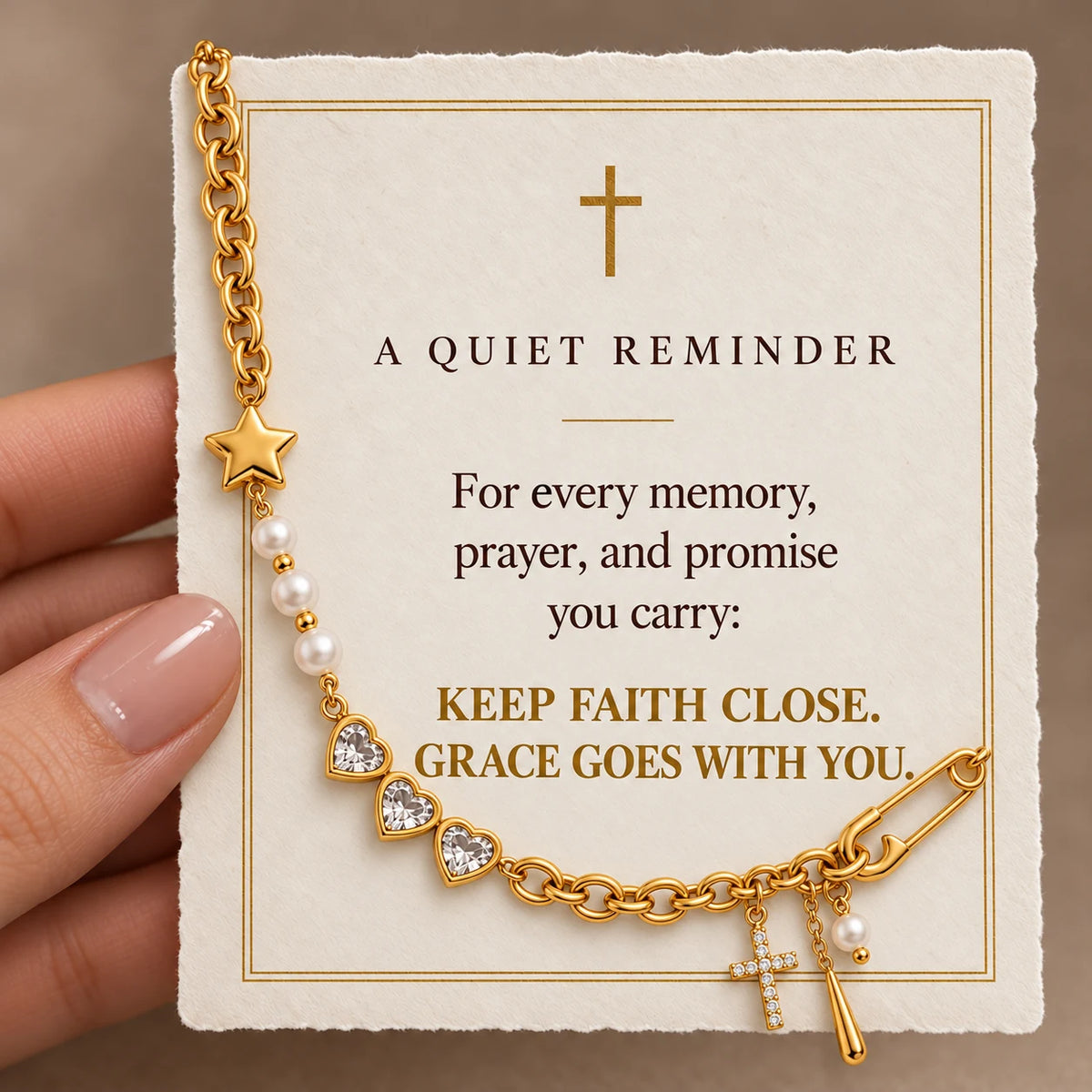 Keepsake Charm Cross Necklace devotional card — Grace Goes with You