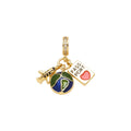 Passport & Globe Travel Dangle Charm in gold-plated copper on white background