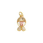 Pink Crystal Fish Dangle Charm in gold-plated copper on white background