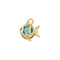 Blue Crystal Fish Dangle Charm in gold-plated copper on white background