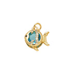 Blue Crystal Fish Dangle Charm in gold-plated copper on white background