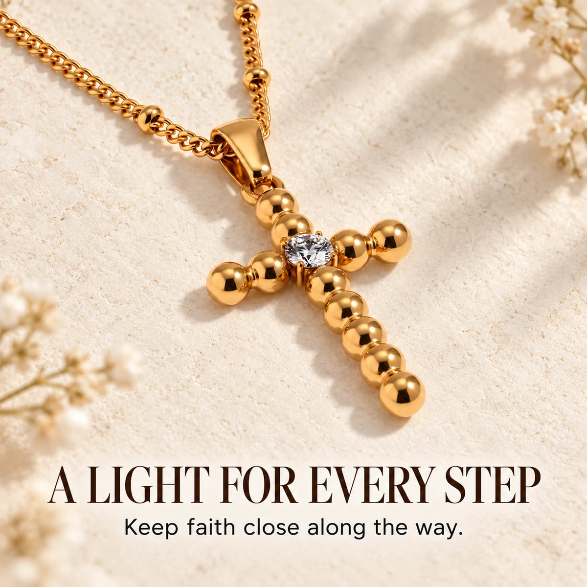 Glimmer Bead Cross Necklace — A Light for Every Step emotional thumbnail