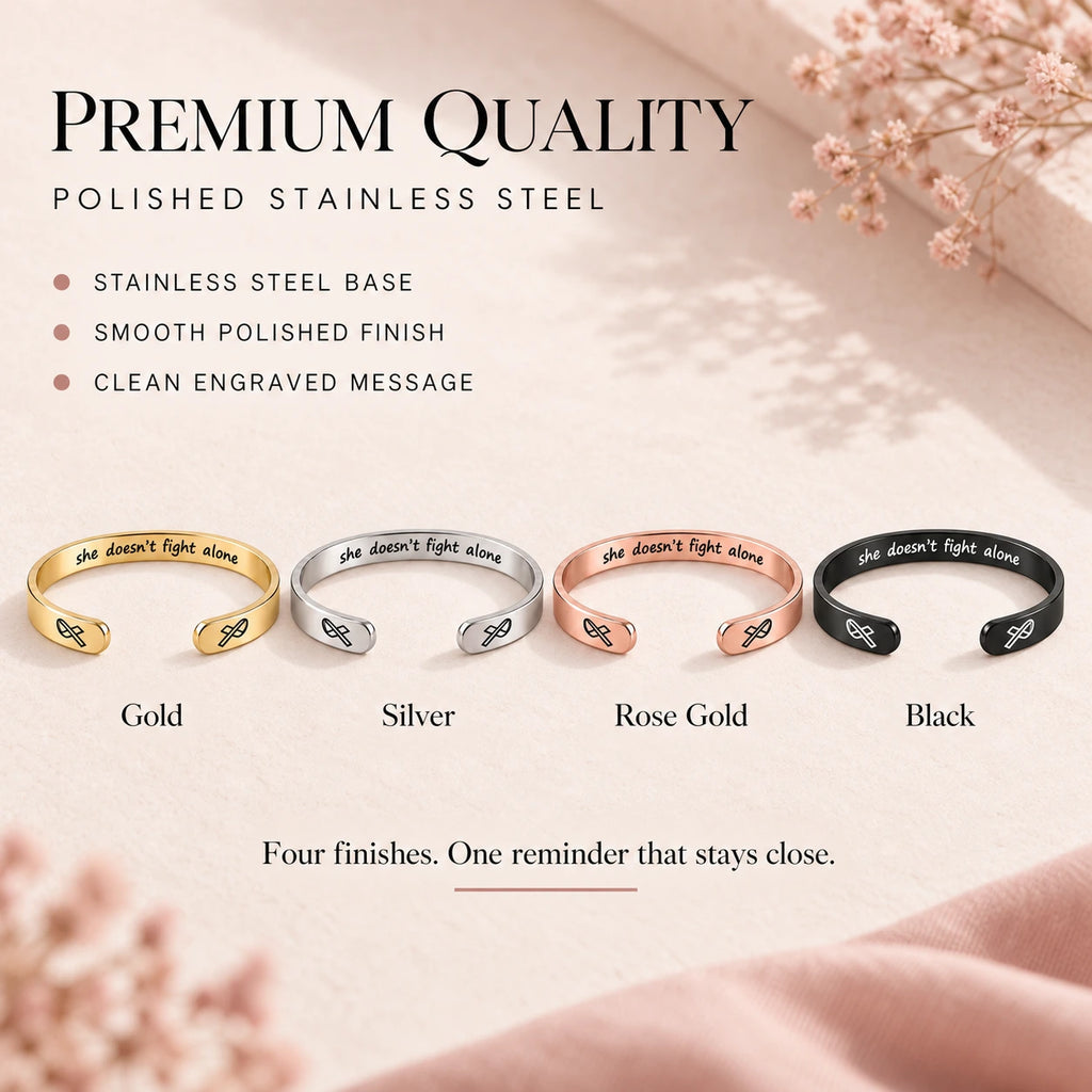 Cancer-support cuff in Gold, Silver, Rose Gold and Black polished stainless steel finishes