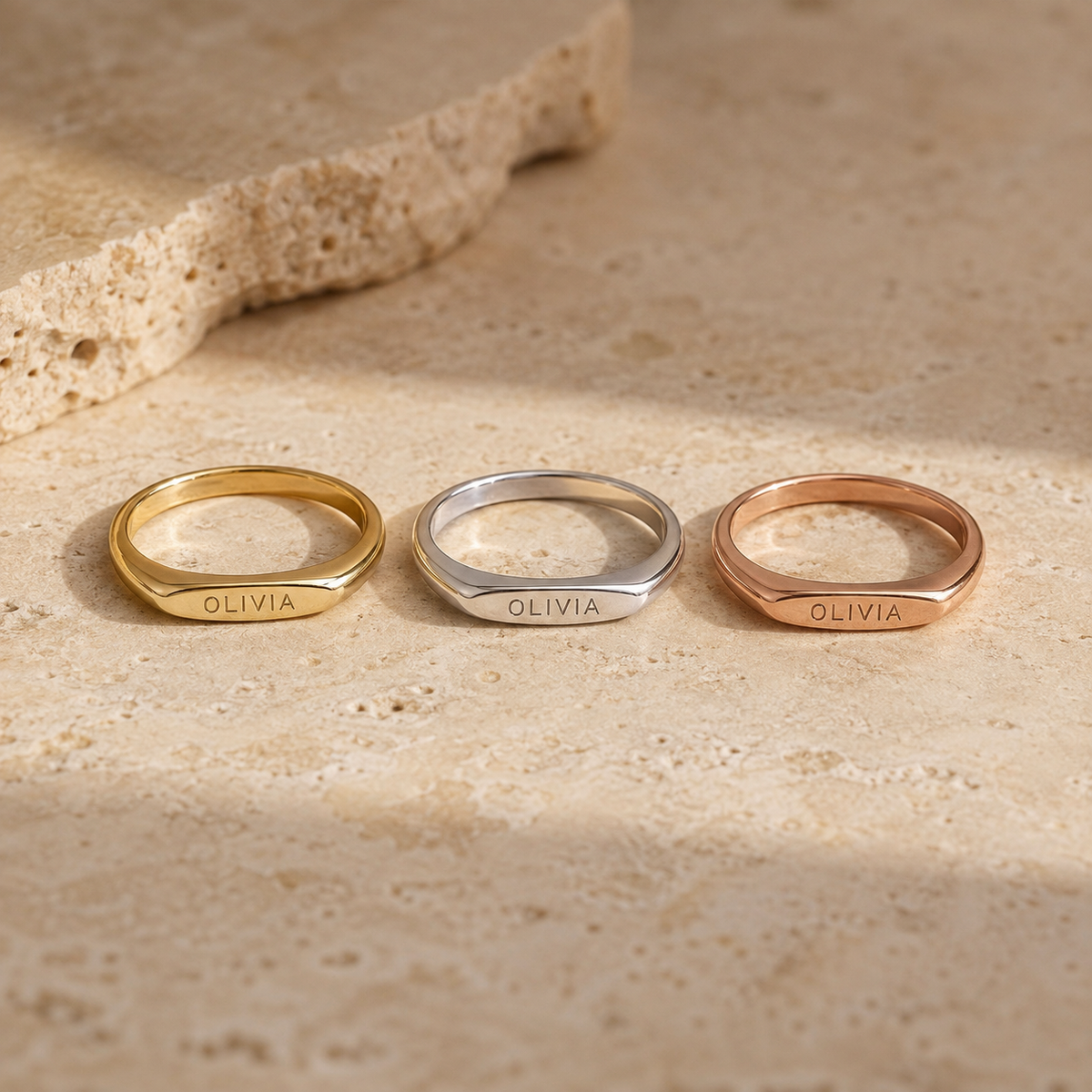Custom engraved ring in Gold Silver and Rose Gold