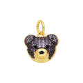Black Crystal Bear Face Dangle Charm in gold-plated copper on white background