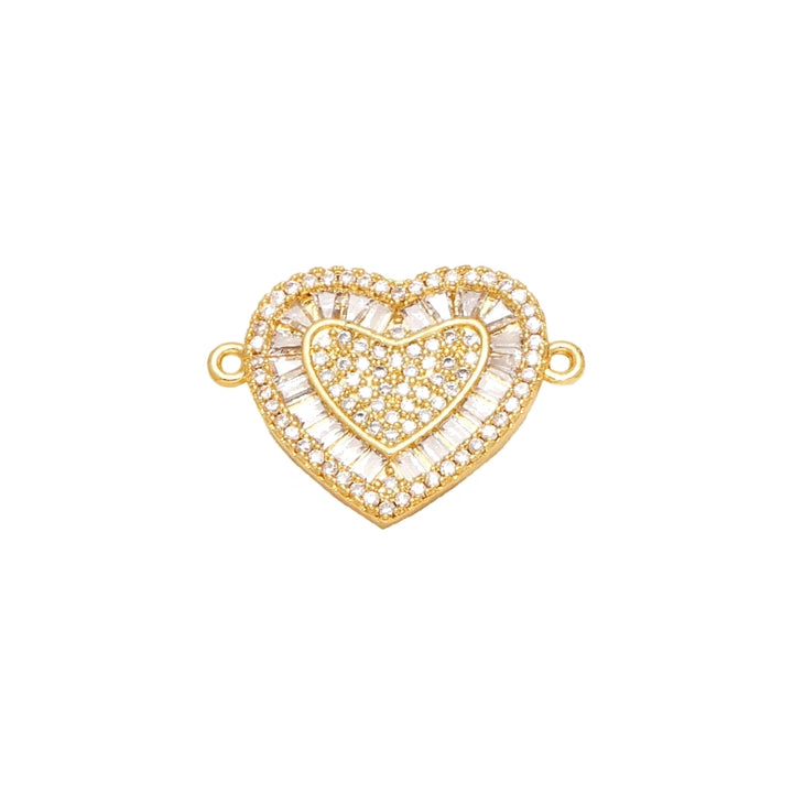 Crystal Heart Connector Charm in gold-plated copper on white background
