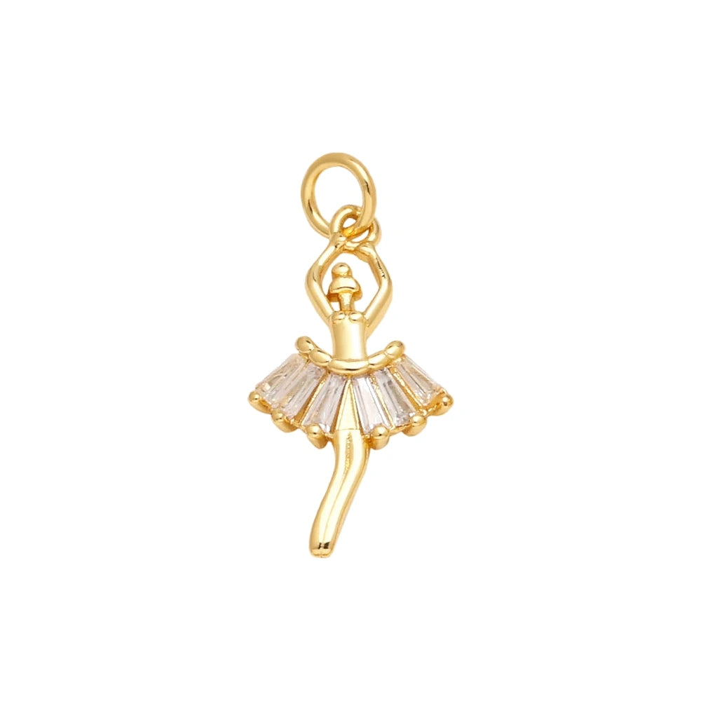 Crystal Ballerina Dangle Charm in gold-plated copper on white background