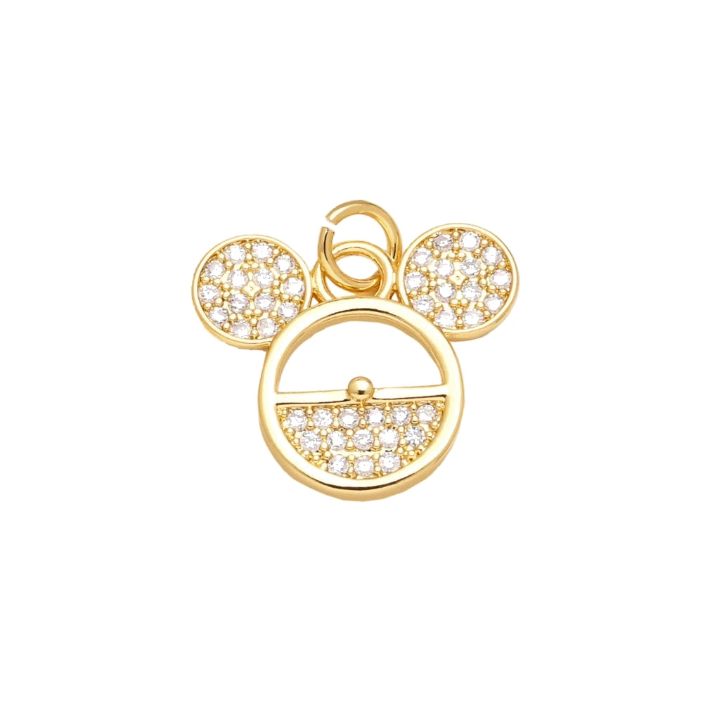 Crystal Mouse Ear Bag Dangle Charm in gold-plated copper on white background