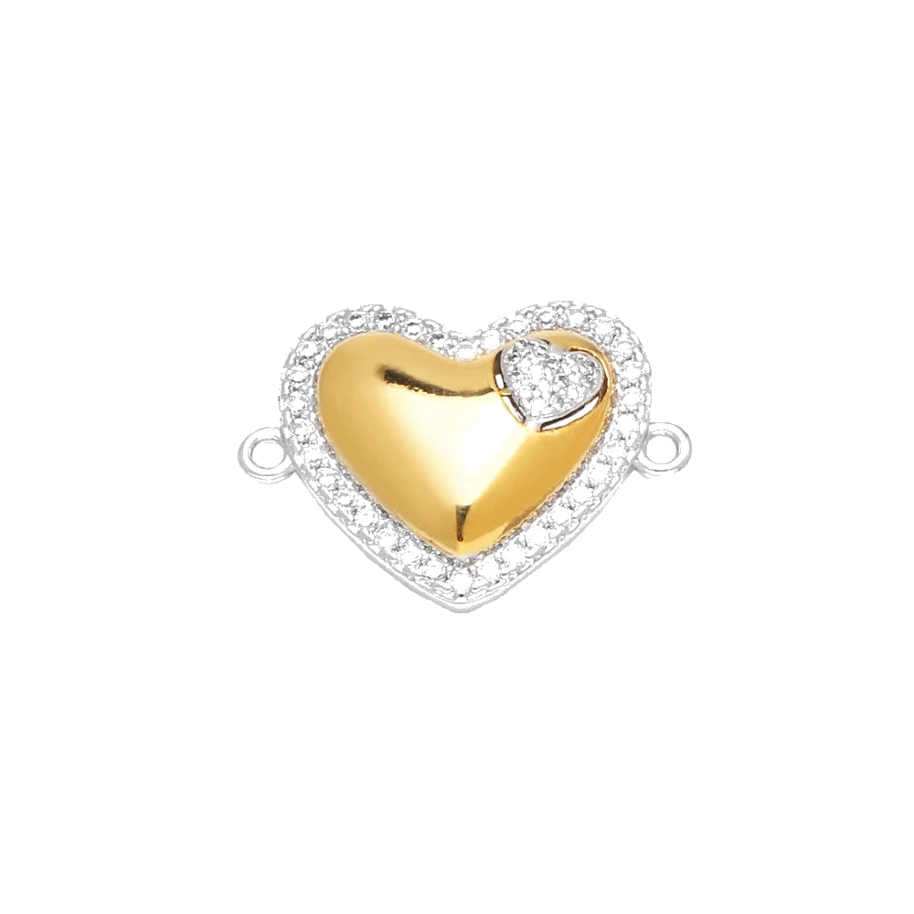 Two-Tone Heart Connector Charm in gold-plated copper on white background