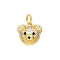 Clear Crystal Bear Face Dangle Charm in gold-plated copper on white background