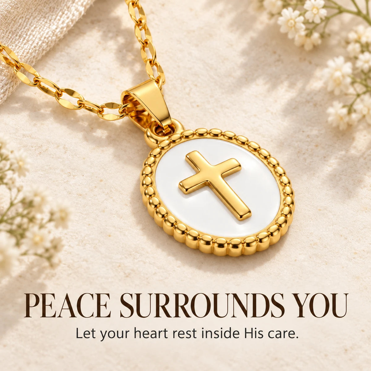 Halo Cross Medallion Necklace — Peace Surrounds You emotional thumbnail