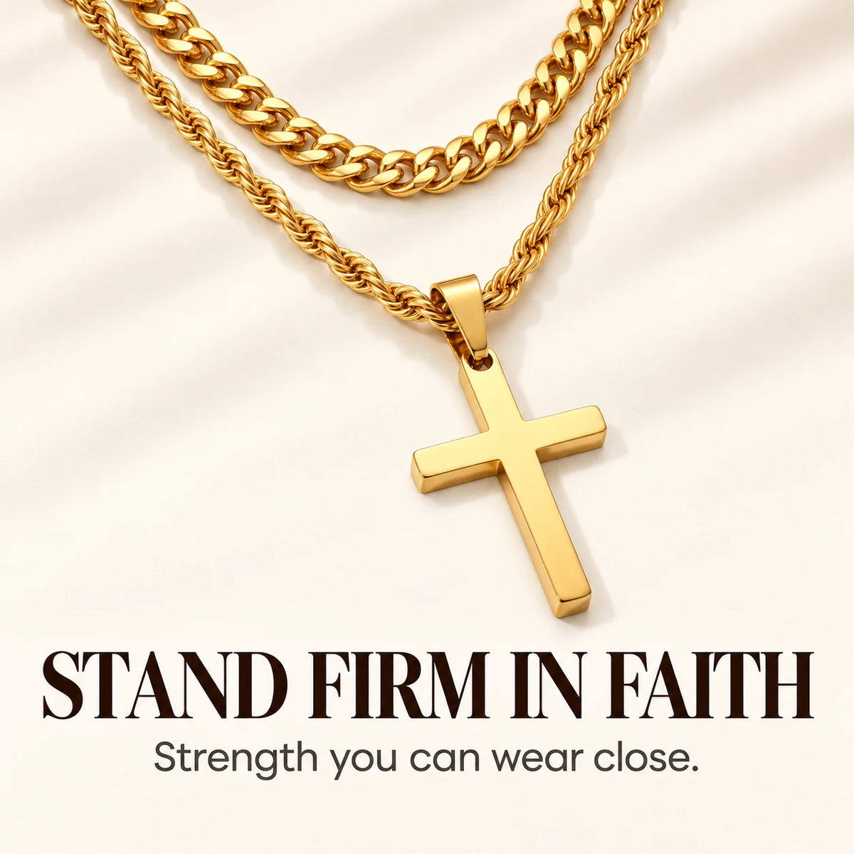Cuban Faith Layered Cross Necklace — Stand Firm in Faith emotional reminder