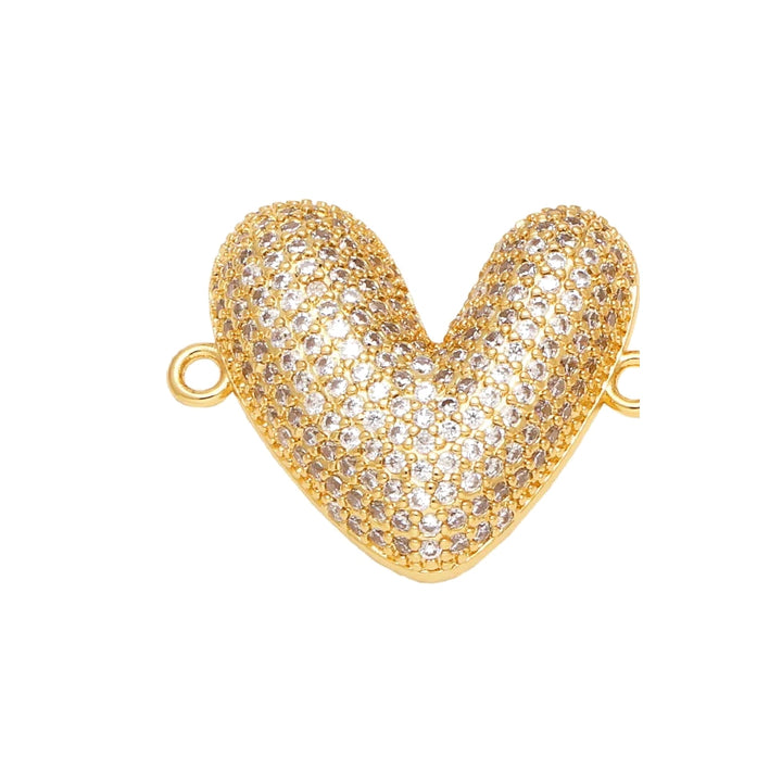 Pavé Heart Connector Charm in gold-plated copper on white background