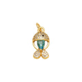 Blue Crystal Fish Pendant Charm in gold-plated copper on white background