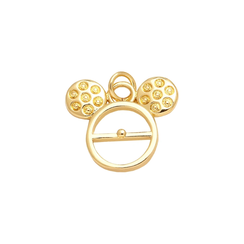 Gold Mouse Ear Bag Pendant Charm in gold-plated copper on white background
