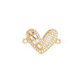V-Shaped Crystal Heart Connector Charm in gold-plated copper on white background