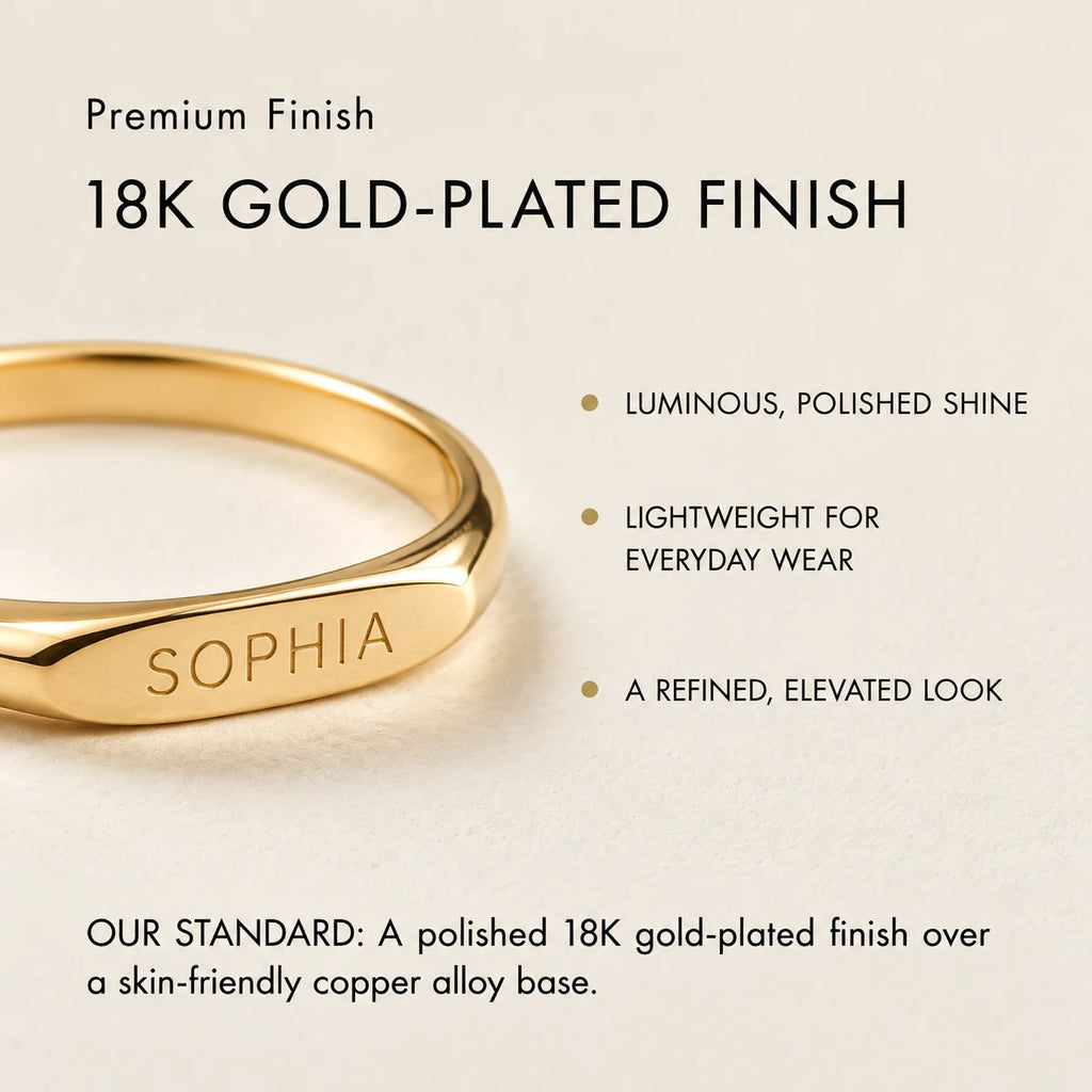 Custom Engraved Name Ring in an 18K gold-plated finish