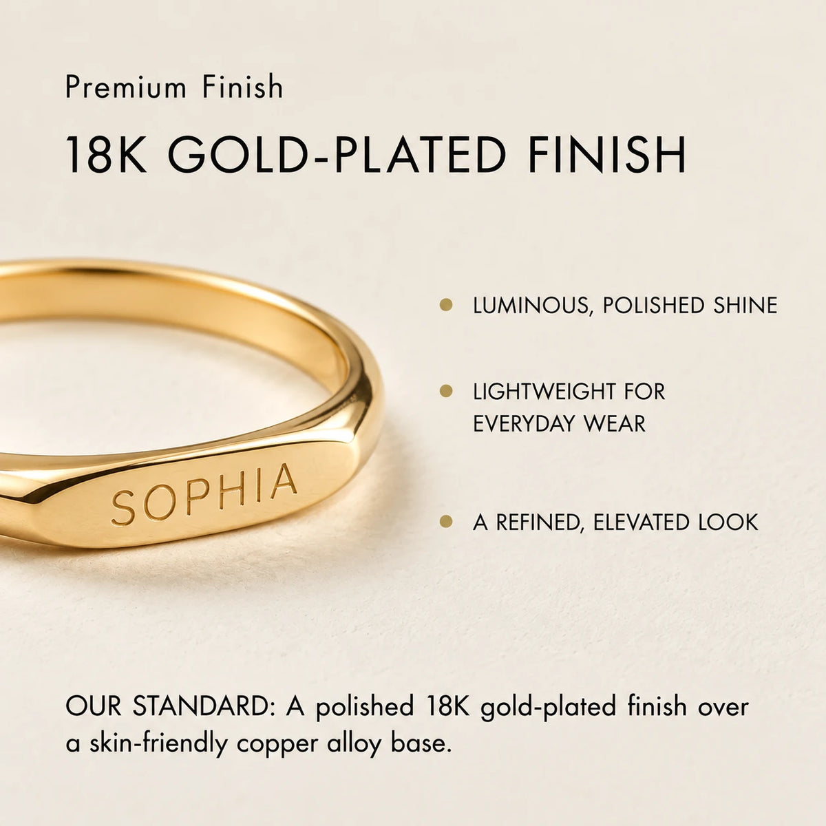 Custom Engraved Name Ring in an 18K gold-plated finish