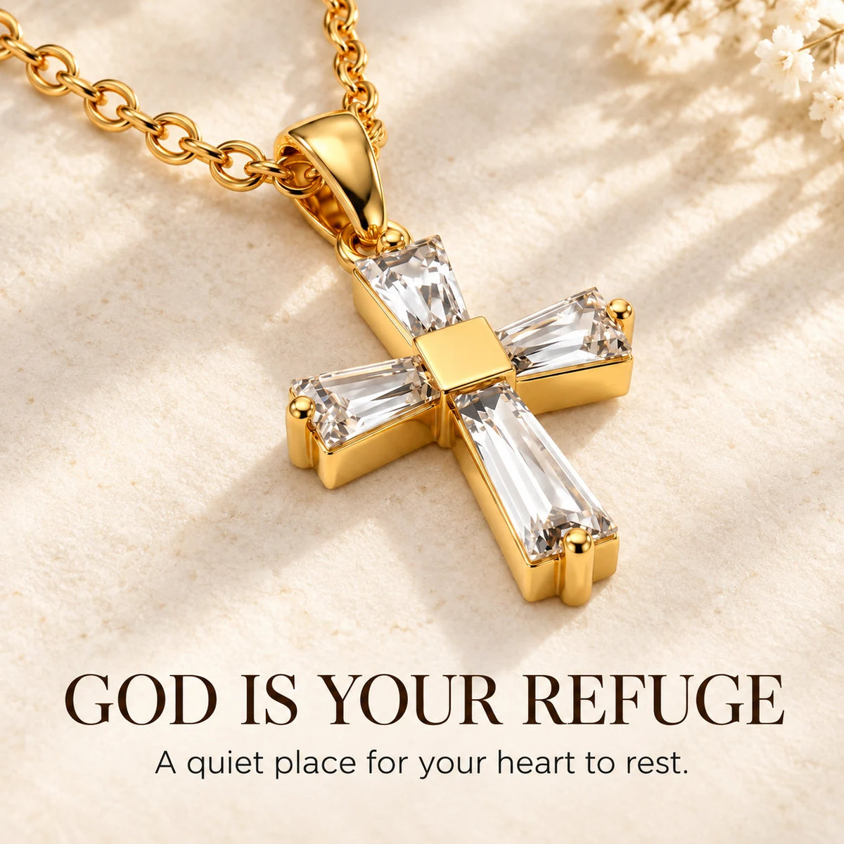 Haven Cross Necklace — God Is Your Refuge emotional thumbnail