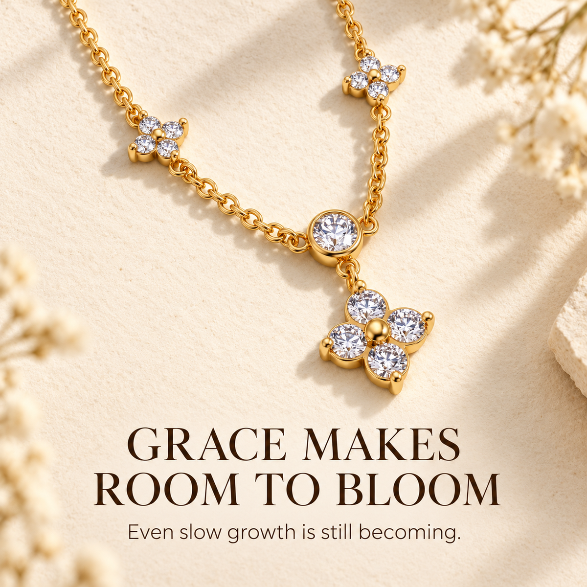 Luminous Blossom Necklace with Grace Makes Room to Bloom inspirational message